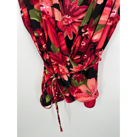 Derek Heart Womens Y2K Floral Wrap Front Shirt Size 3X Sleeveless Tie Boho - Picture 3 of 6